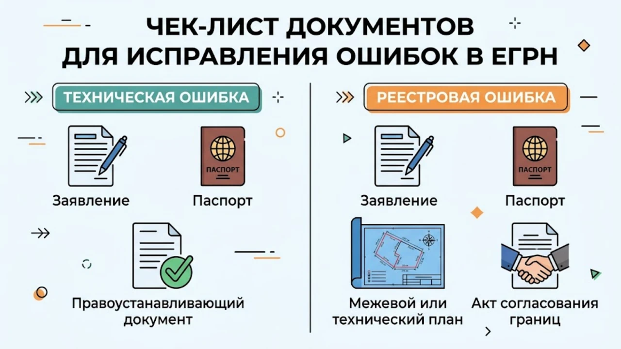 Чек-лист документов для исправления технической и реестровой ошибки в ЕГРН.