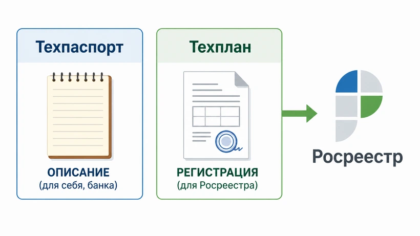 Схема: Техпаспорт для внутреннего описания объекта, Технический план - для регистрации в Росреестре